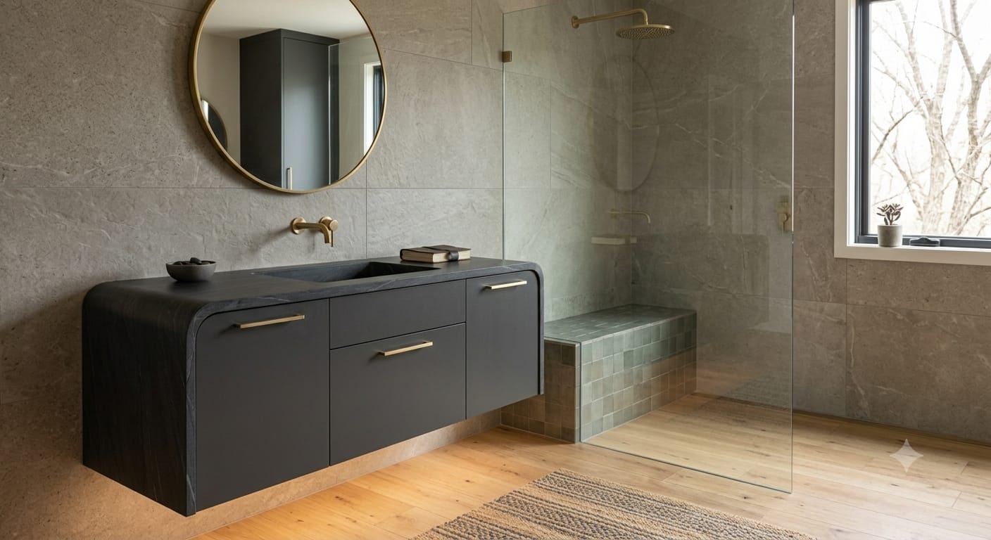 Floating vanity and tiling by Easy Fit Interiors
